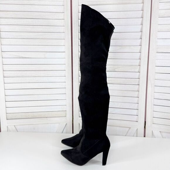 Shoe’n Tale Microfiber Over The Knee Thigh High Boots Black 7.5 Block Heel - Picture 1 of 15